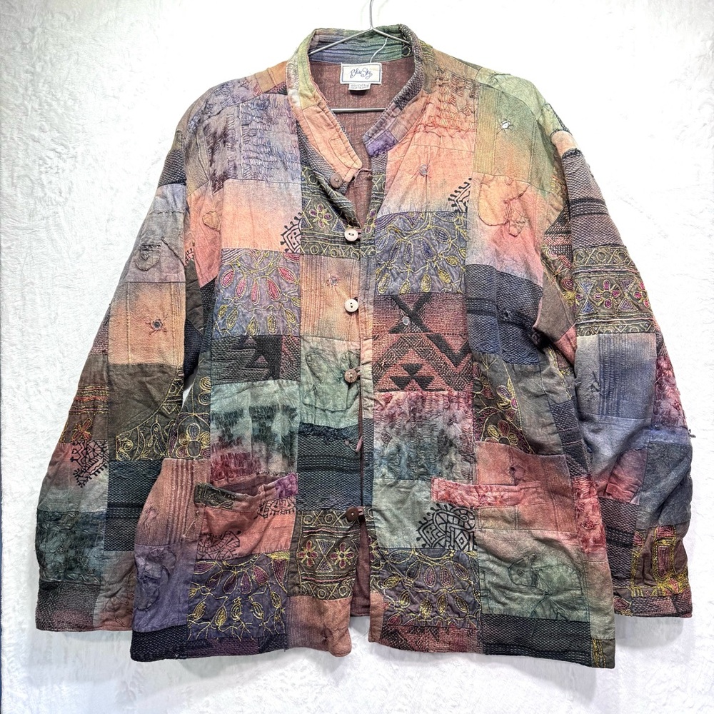 Vintage Patchwork Boho Jacket Embroidered Beaded … - image 2